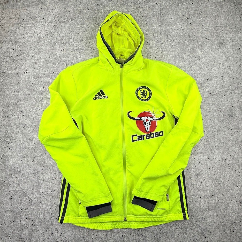 Adidas Chelsea Soccer 2016/17 Hooded Rain Training Jacket Neon Green Mens Small